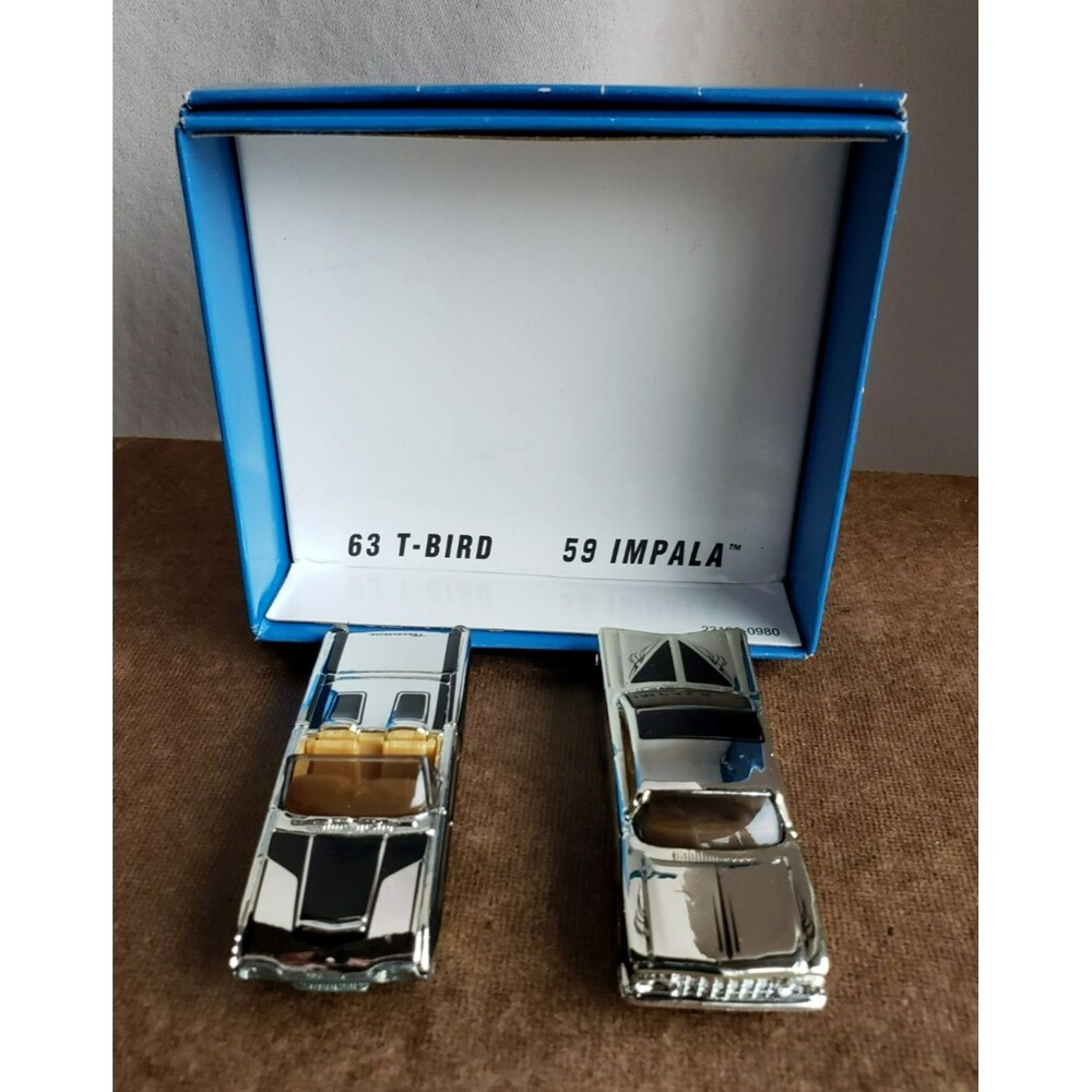 1999 Hot Wheels '63 T-BIRD & 59 IMPALA Chrome K B TOYS 2-PACK 1:64 23196 Gold LW